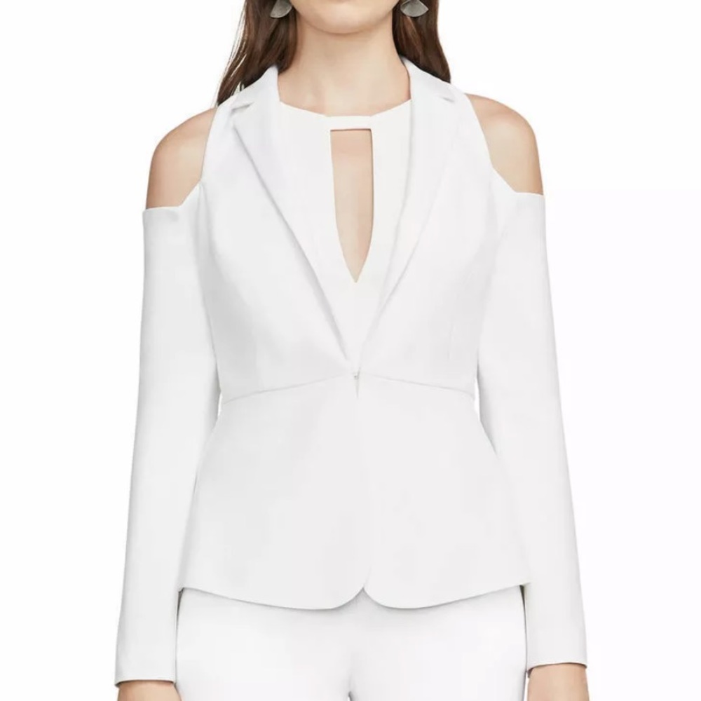 Bcbg Maxazria cold shoulder white peplum blazer